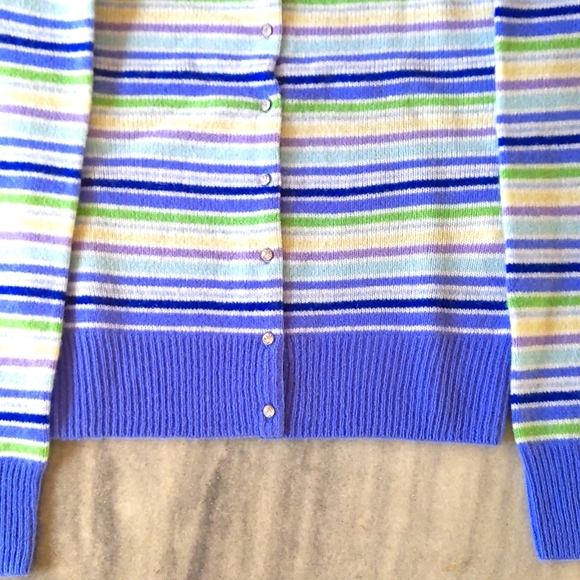 NWT. Express Woman's 100% Lambswool cardigan sweater with crystal buttons/stripe - Picture 2 of 4